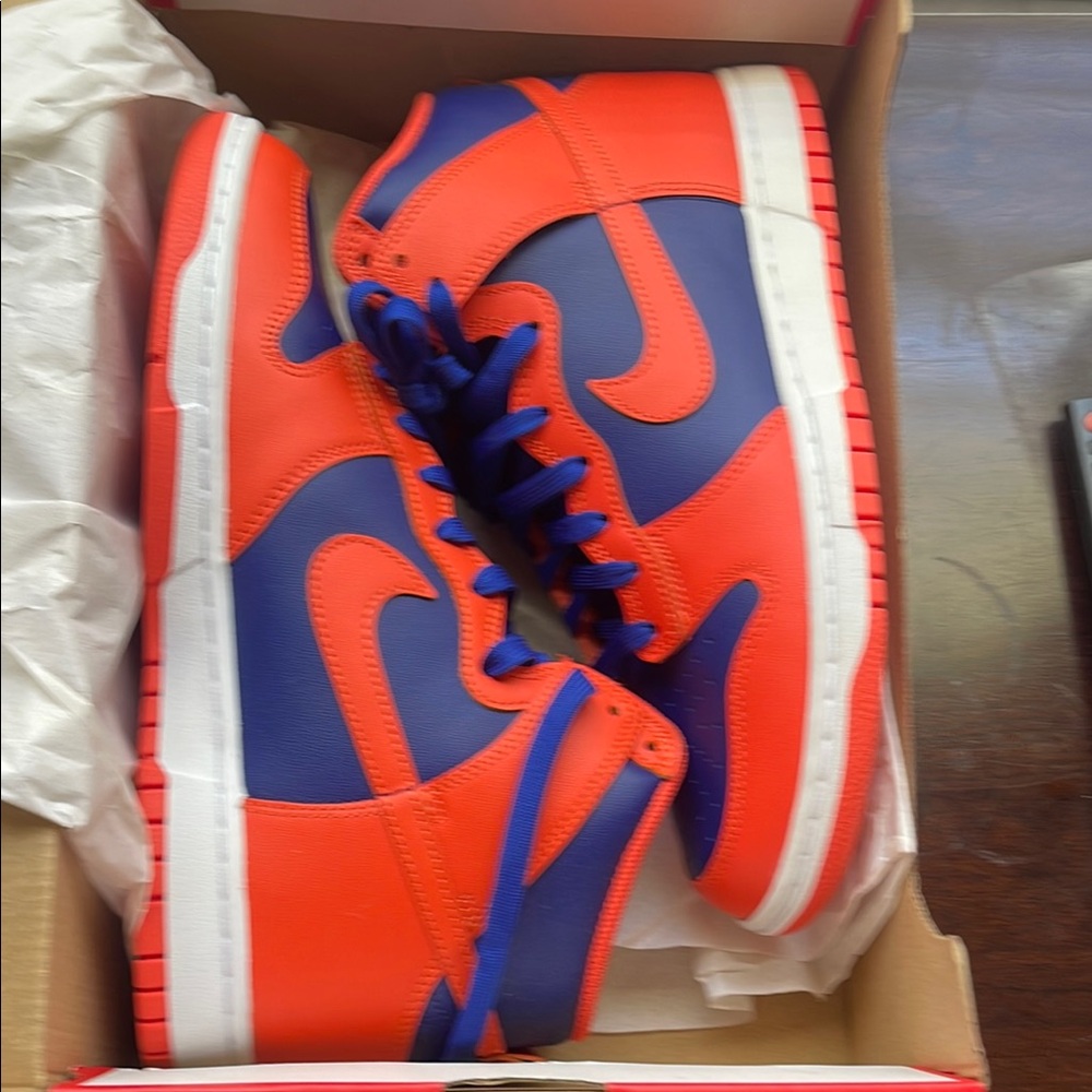 Nike Orange and Blue Dunk Hi Knicks